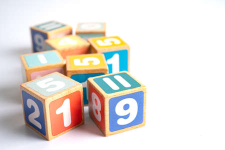 Math number colorful on white background with copy space, education study mathematics learning teach...