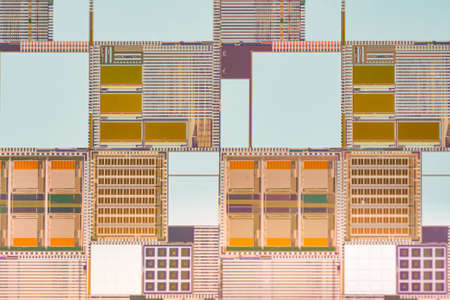 Silicon wafer for manufacturing semiconductor of integrated circuit, close up view.