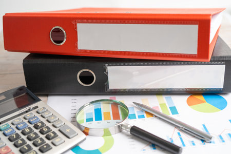 Binder data finance report business with graph analysis in office.の写真素材