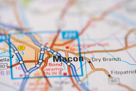 Bangkok, Thailand, September 12, 2021, Macon, Georgia, Geography Road Map of United States of America, USA.の写真素材