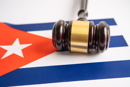 Cuba flag with gavel for judge lawyer. Law and justice court concept.の写真素材