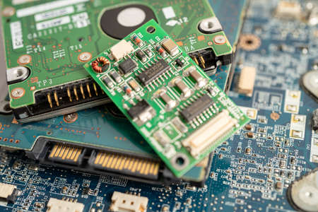 micro circuit main board computer electronic technology, hardware, mobile phone, upgrade, cleaning concept.の写真素材