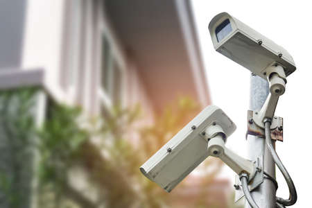 CCTV Closed circuit camera, TV monitoring at house village building construction, security system...