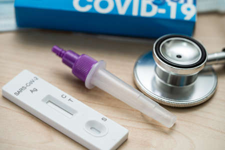 Set of Saliva Antigen Test Kit for checkの写真素材