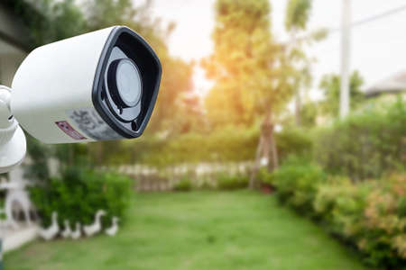 CCTV Closed circuit camera, TV monitoring in garden at home, security system concept.の写真素材