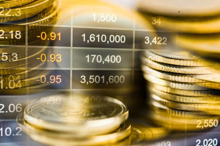 Stock market investment trading financial, coin and graph chart or Forex for analyze profit finance...