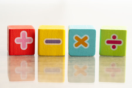 Math number colorful on white background, education study mathematics learning teach concept.の写真素材