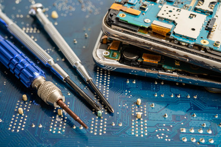 Repairing and upgrade mobile phone, electronic, computer hardware and technology concept.