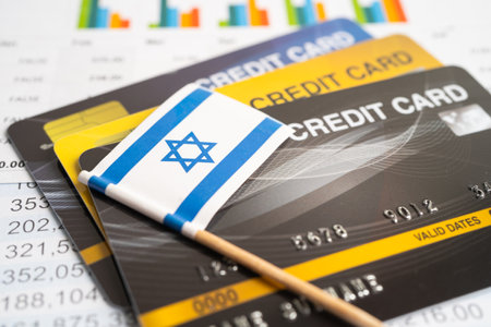 Israel flag on credit card. Finance development, Banking Account, Statistics, Investment exchange economy.の写真素材
