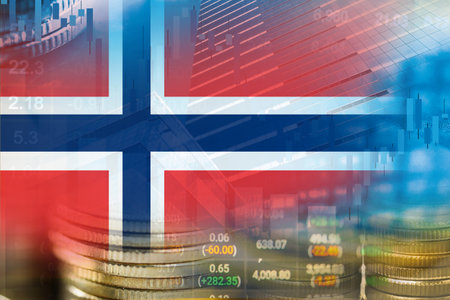 Stock market investment trading financial, coin and Norway flag or Forex for analyze profit finance business trend data background.の写真素材