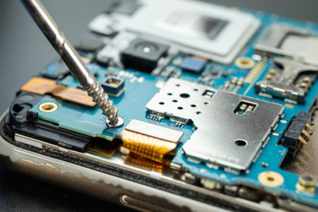 Repairing and upgrade mobile phone, electronic, computer hardware and technology concept.の写真素材