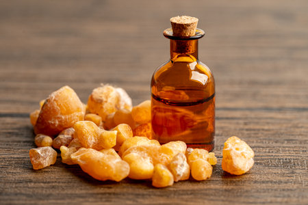 Frankincense or olibanum aromatic resin isolated on white background used in incense and perfumes.の写真素材