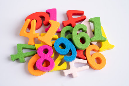 Math number colorful on white background, education study mathematics learning teach concept.