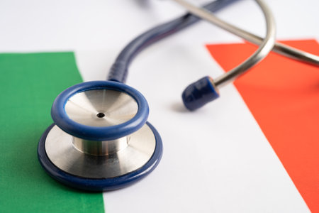 Stethoscope on Italy flag background, Business and finance concept.の写真素材