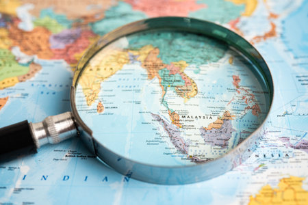 Bangkok, Thailand February 7, 2023, Asia on world map background.のeditorial素材