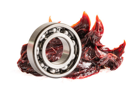 Ball bearing stainless with grease isolated on white background, red excellent water resistance synthetic lithium complex grease for moving path and machinery lubrication for automotive and industrial.の写真素材