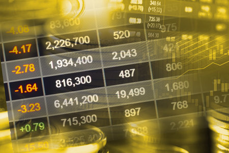 Stock market investment trading financial, coin and graph chart or Forex for analyze profit finance business trend data background.の写真素材