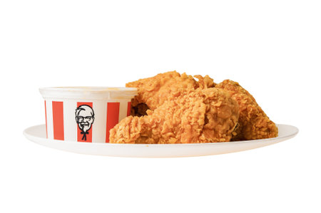 Bangkok, Thailand  August 01, 2022 KFC Chicken, Kentucky Fried Chicken with brand logo, fast food isolated on white background with clipping path.のeditorial素材