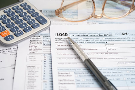 Form 1040, U.S. Individual Income Tax Return, tax forms in the U.S. tax system.の写真素材