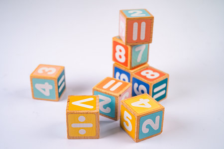 Math number colorful on white background, education study mathematics learning teach concept.の写真素材