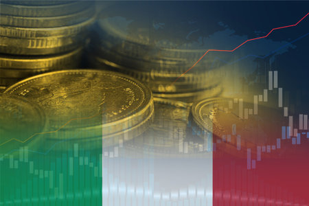Stock market investment trading financial, coin and Italy flag or Forex for analyze profit finance business trend data background.の写真素材