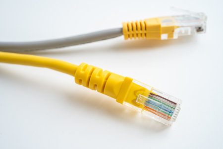 Ethernet cable for connect to wireless router link to internet service provider internet network.の写真素材