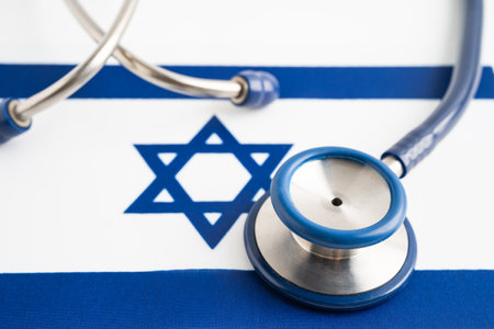 Stethoscope on Israel flag background, Business and finance concept.の写真素材