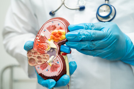 Kidney disease, Chronic kidney disease ckd, Doctor with human model to study and treat in hospital.の写真素材