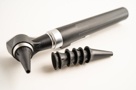 Otoscope for audiologist or ENT doctor use otoscope checking ear and treate hearing loss problem.の写真素材