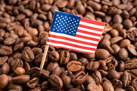 USA America flag on coffee bean, import export trade online commerce.の写真素材