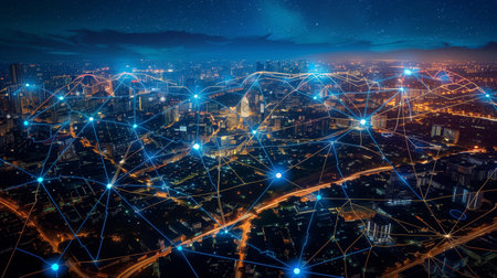 Network smart modern background, wireless connection to communication in world, social media technology.の素材