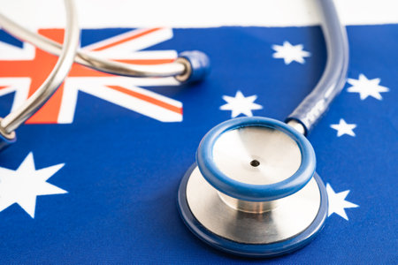 Stethoscope on Australia flag background, Business and finance concept.の写真素材