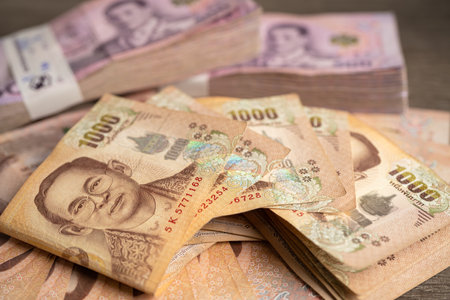Thai baht banknotes, business saving finance investment.の写真素材