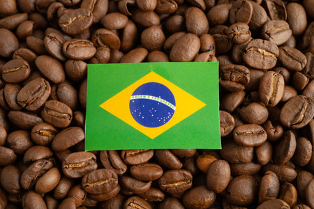 Brazil flag on coffee bean, import export trade online commerce.の写真素材