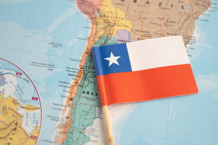 Bangkok, Thailand December 7, 2023, Chile flag on world map.の写真素材