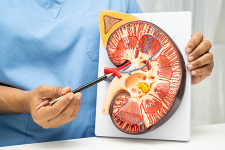Kidney disease, Chronic kidney disease ckd, Doctor hold human model to treat and study in hospital.