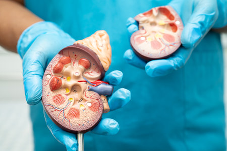 Kidney disease, Chronic kidney disease ckd, Doctor hold human model to treat and study in hospital.の写真素材