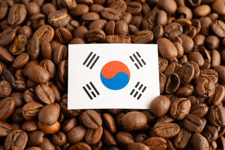South Korea flag on coffee bean, import export trade online commerce.
