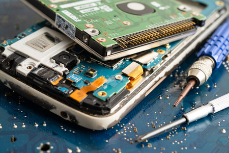 Repairing and upgrade circuit mainboard of notebook, electronic, computer hardware and technology.の写真素材