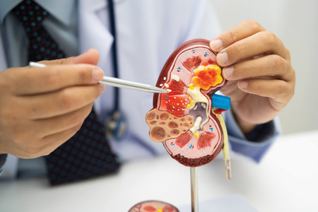 Kidney disease, Chronic kidney disease ckd, Doctor hold human model to treat and study in hospital.の写真素材