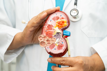 Kidney disease, Chronic kidney disease ckd, Doctor hold human model to treat and study in hospital.