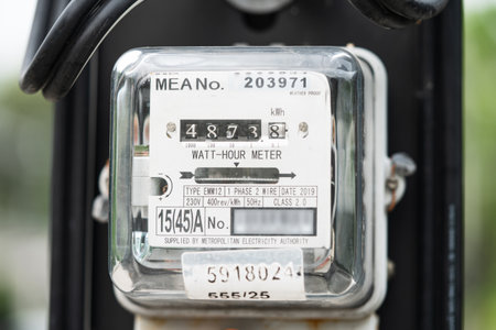 Electric measuring power meter for energy cost at home and office.の写真素材