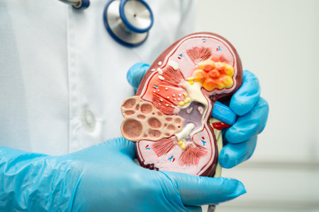 Kidney disease, Chronic kidney disease ckd, Doctor hold human model to treat and study in hospital.の写真素材