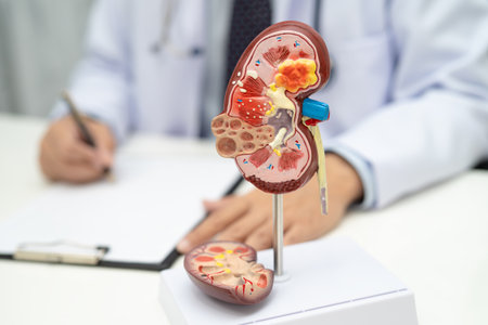 Chronic kidney disease ckd, Doctor hold human model to treat and study in hospital.の写真素材