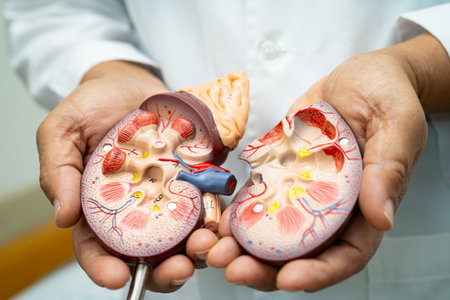 Kidney disease, Chronic kidney disease ckd, Doctor hold human model to treat and study in hospital.
