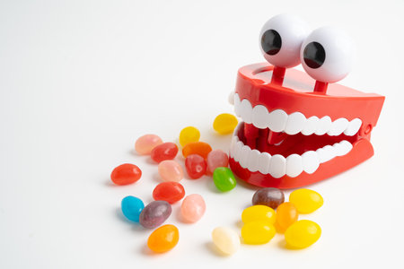 Sweet food and candy It cause tooth decay and root inflammation.の写真素材