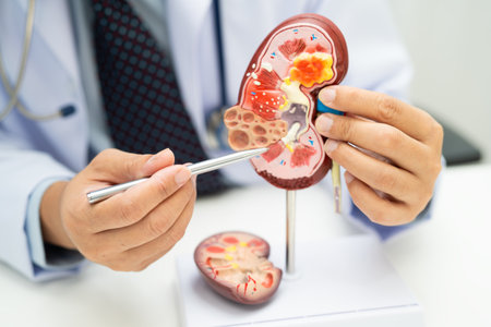 Kidney disease, Chronic kidney disease ckd, Doctor hold human model to treat and study in hospital.