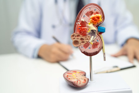 Chronic kidney disease ckd, Doctor hold human model to treat and study in hospital.の写真素材