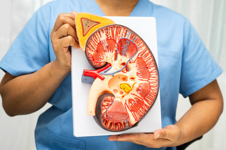 Kidney disease, Chronic kidney disease ckd, Doctor hold human model to treat and study in hospital.の写真素材