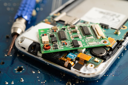 Repairing and upgrade circuit mainboard of notebook, electronic, computer hardware and technology.の写真素材